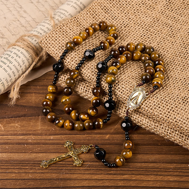 christiandiscipleshop Handcrafted Tiger's Eye Rosary - A Timeless Design of Elegance and Spiritual Strength