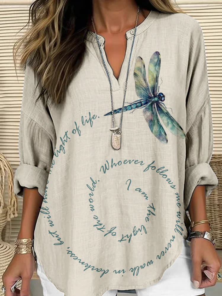 Christiandiscipleshop Eternal Light Dragonfly Linen Shirt – Walk in Faith and Grace