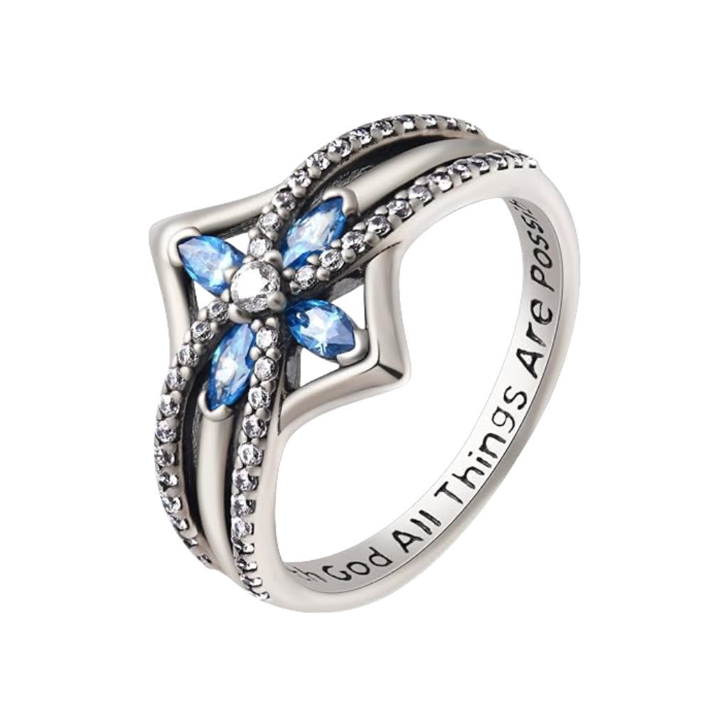 Christiandiscipleshop Crafted Blue Gemstones Cross Ring: With God All Things Are Possible