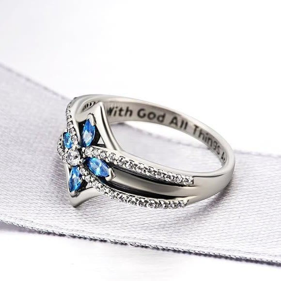Christiandiscipleshop Crafted Blue Gemstones Cross Ring: With God All Things Are Possible