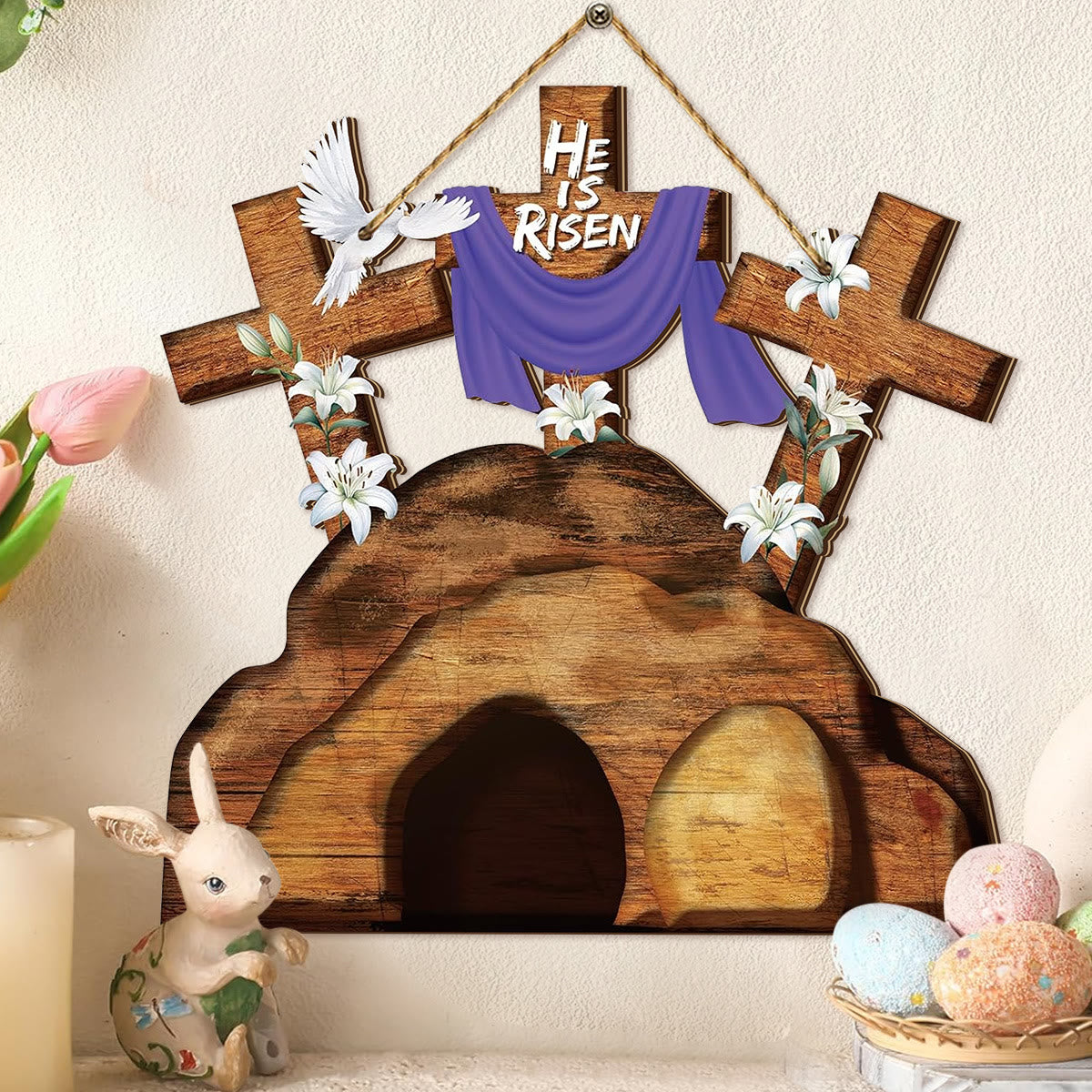 christiandiscipleshop Wooden Cross Easter Ornament - Celebrate the Resurrection