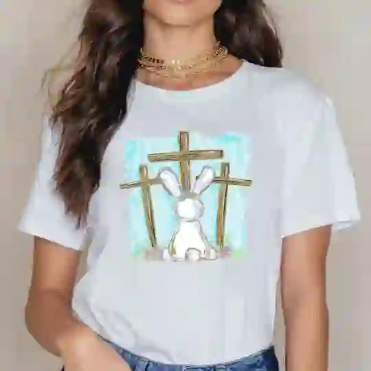 Christiandiscipleshop Foil Bunny With Crosses Christian T-Shirt