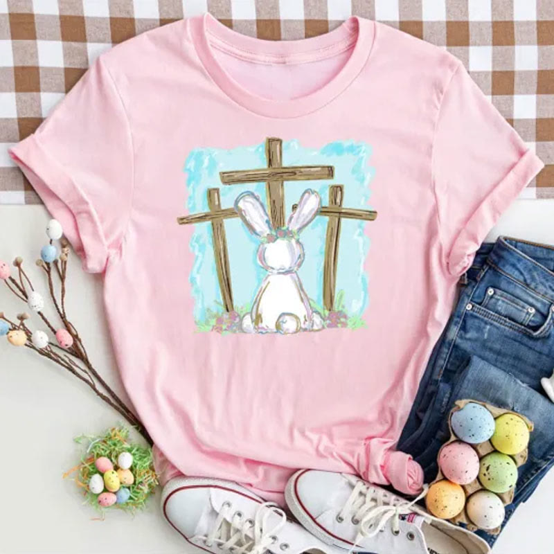 Christiandiscipleshop Foil Bunny With Crosses Christian T-Shirt