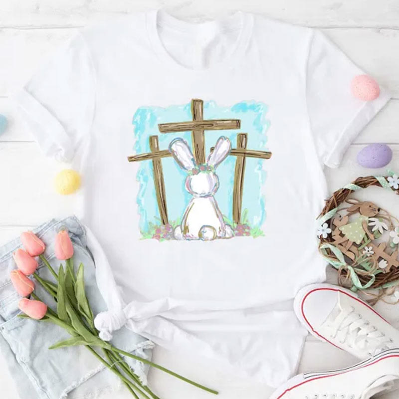 Christiandiscipleshop Foil Bunny With Crosses Christian T-Shirt
