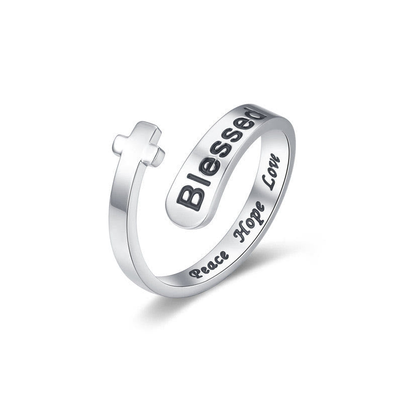 Christianartworkshop Blessed Cross Adjustable Faith Ring: Peace Hope Love