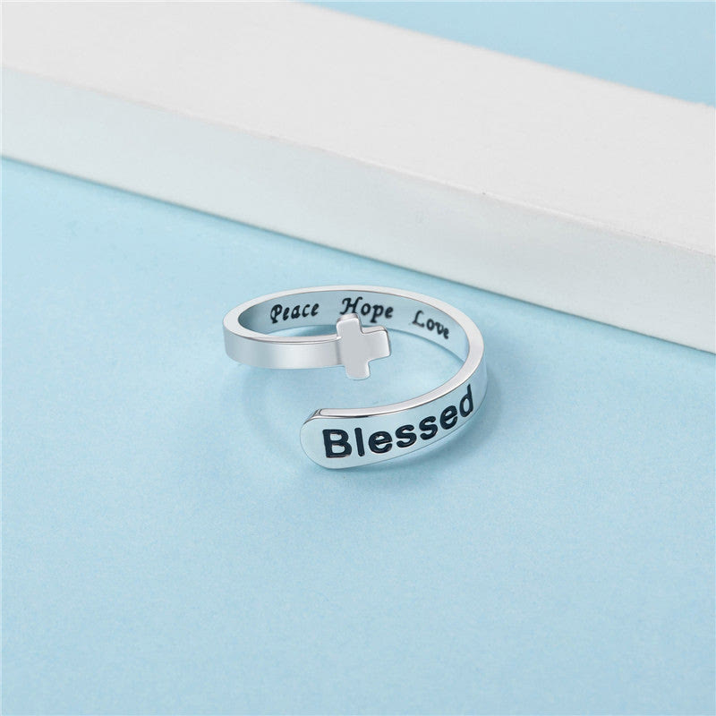 Christianartworkshop Blessed Cross Adjustable Faith Ring: Peace Hope Love
