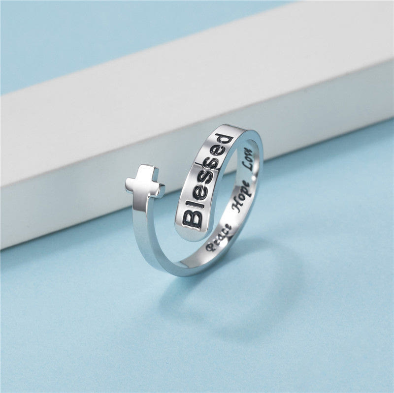Christianartworkshop Blessed Cross Adjustable Faith Ring: Peace Hope Love