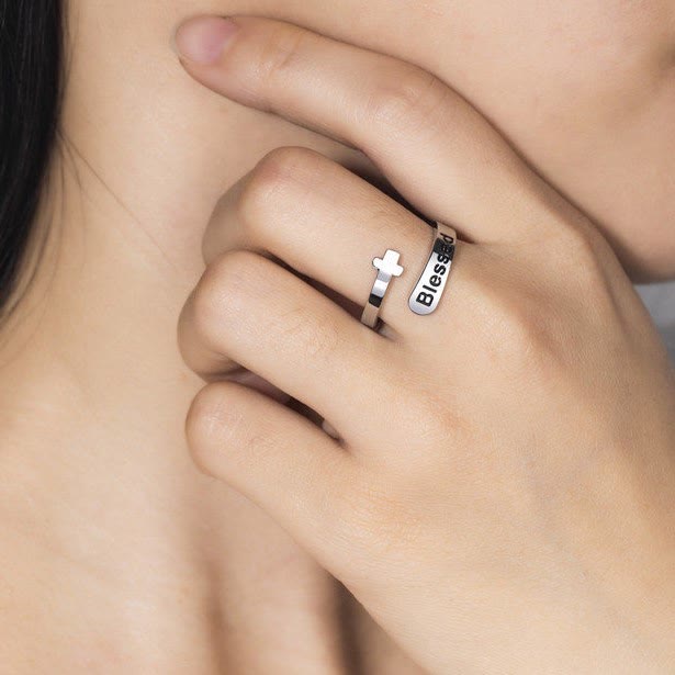Christianartworkshop Blessed Cross Adjustable Faith Ring: Peace Hope Love