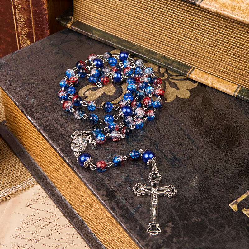 christiandiscipleshop Miraculous Medal & Crucifix of 8mm Glass Beads Rosary—A Touch of Vintage Elegance