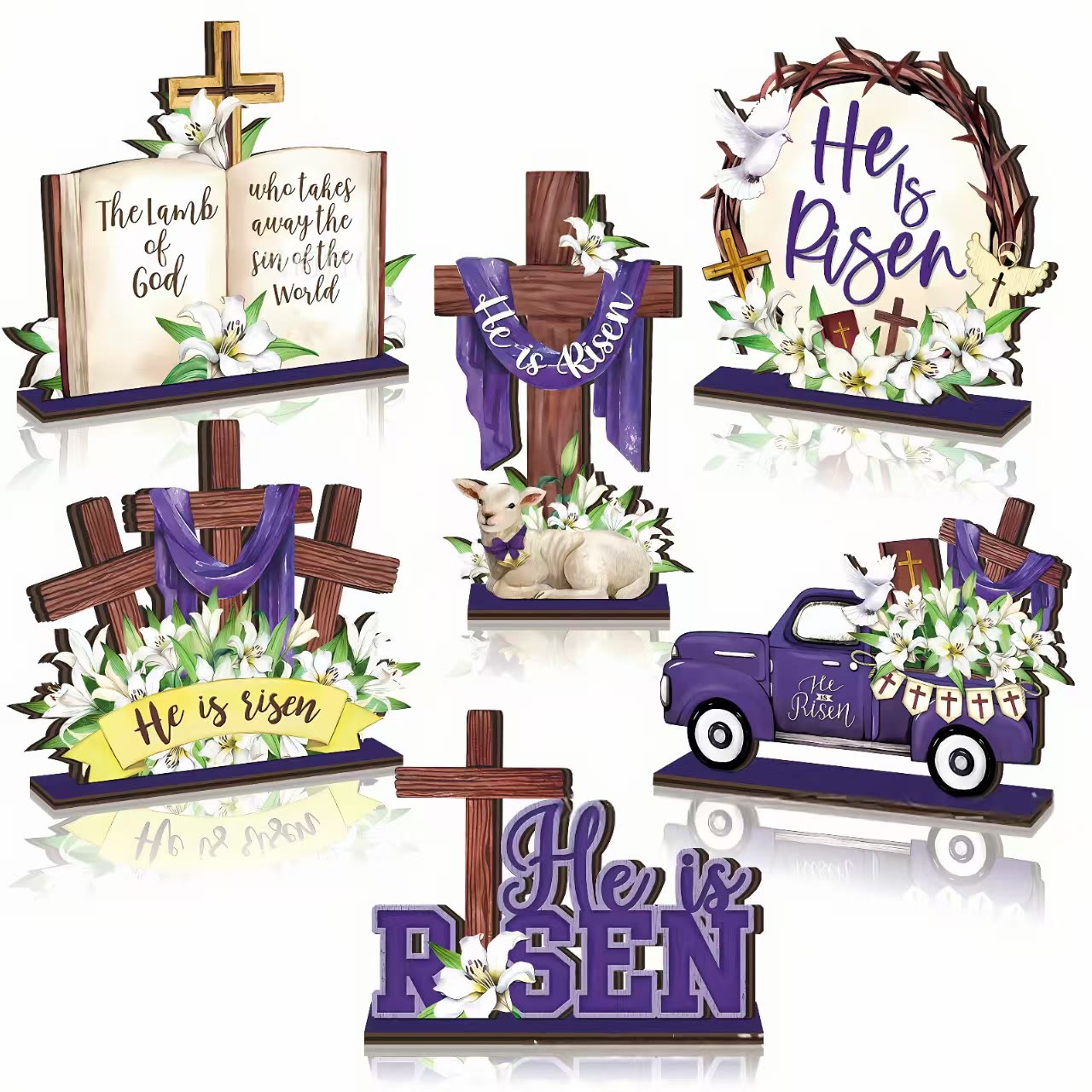 Christianartworkshop 6pcs/set "He Is Risen" - Inspirational Wooden Easter Decor Ornament