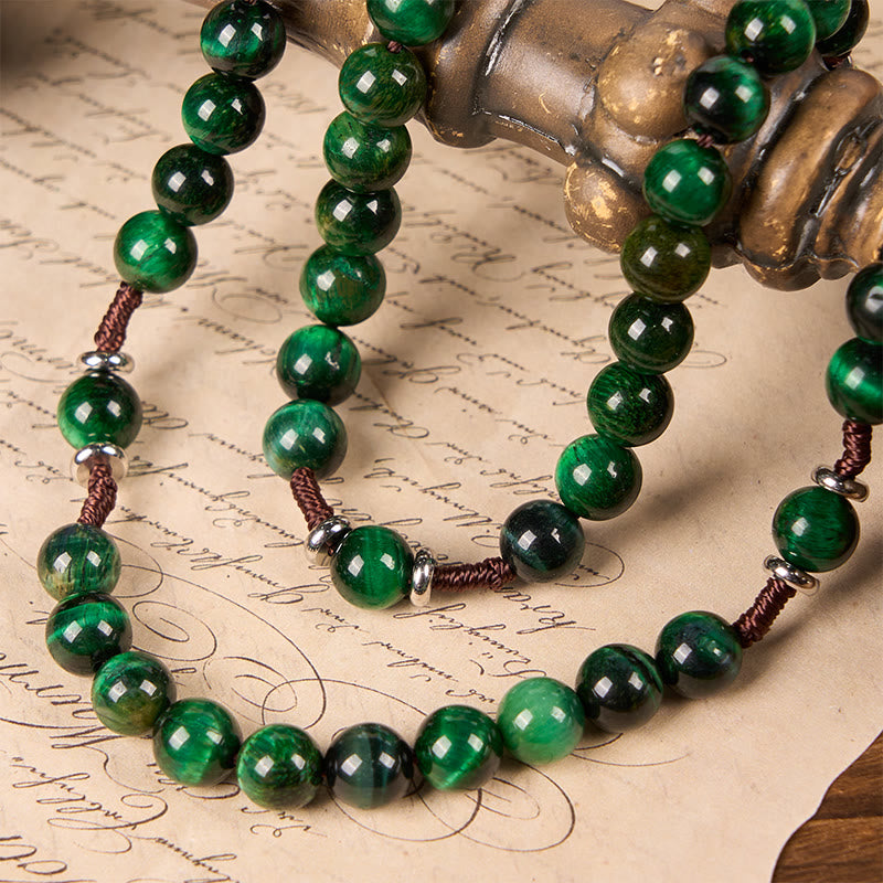 Christiandiscipleshop St. Benedict Medal & Crucifix of 8mm Green Tiger's Eye Rosary—Discover Tranquility and Spiritual Strength