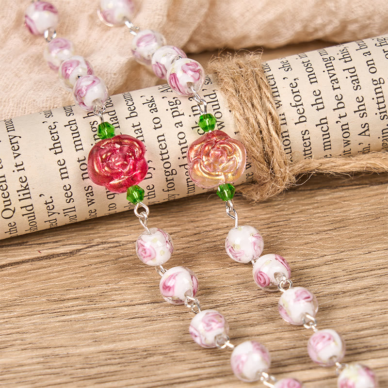 Christiandiscipleshop St. Therese Medal & Crucifix of 8mm Rose & Ivory Floral Elegance Rosary—Embrace the Grace and Beauty of Faith
