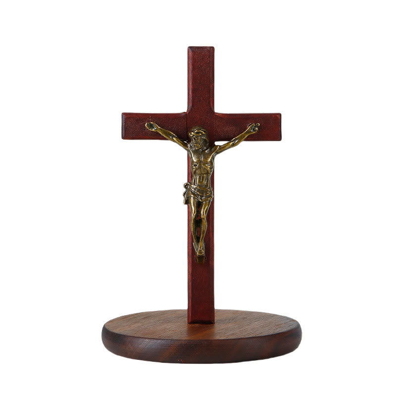Christianartworkshop Bronze&Silver Wooden Jesus Crucifx Desktop Ornament