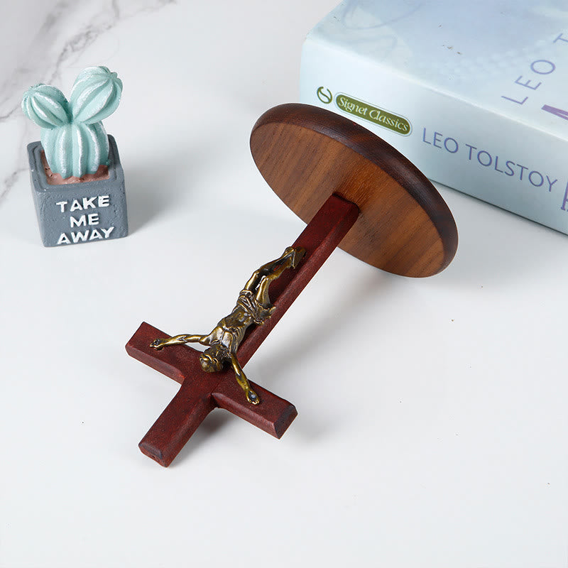 Christianartworkshop Bronze&Silver Wooden Jesus Crucifx Desktop Ornament