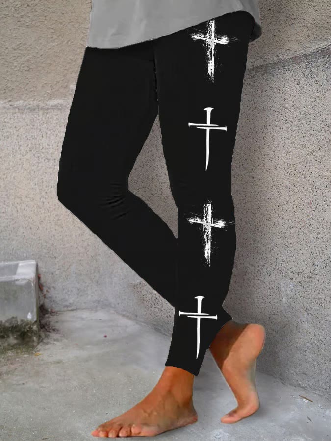 christiandiscipleshop Women's Faith Cross Print Yoga Leggings