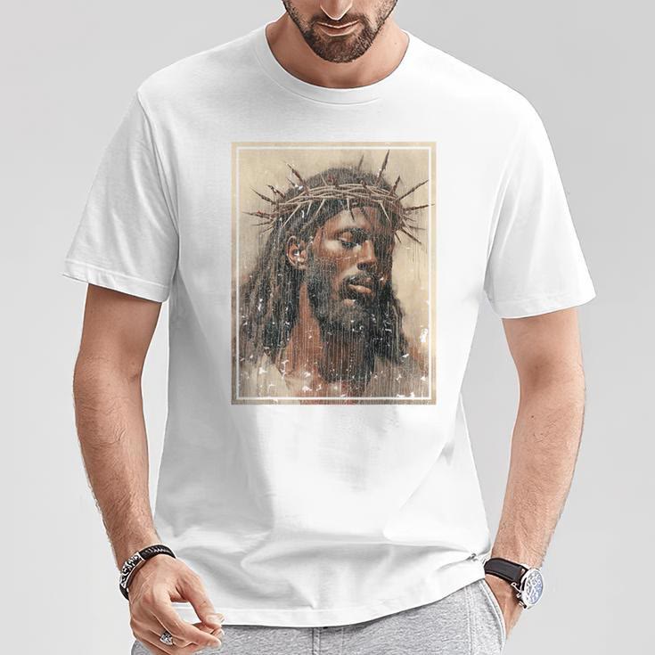 Christiandiscipleshop NEW Black Jesus Shirt Face Of Jesus Cross With Crown Of Thorns T-Shirt