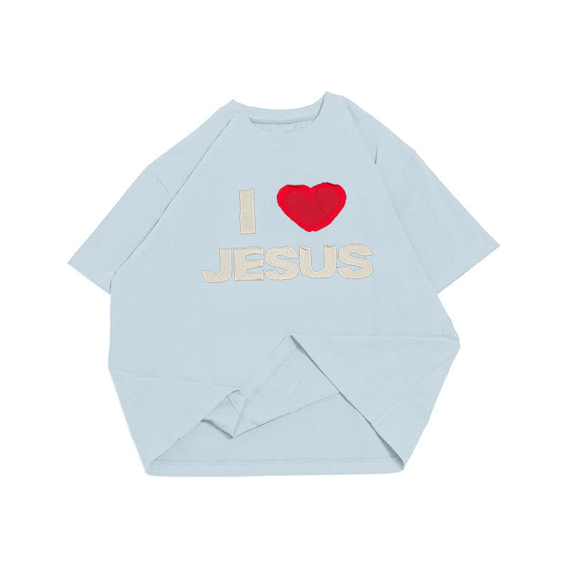 christiandiscipleshop I Love Jesus Hand-Stitched T-Shirt