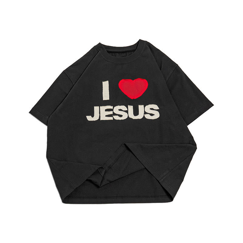 christiandiscipleshop I Love Jesus Hand-Stitched T-Shirt