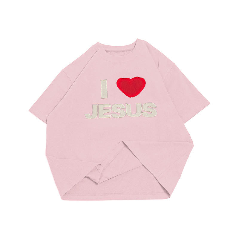 christiandiscipleshop I Love Jesus Hand-Stitched T-Shirt