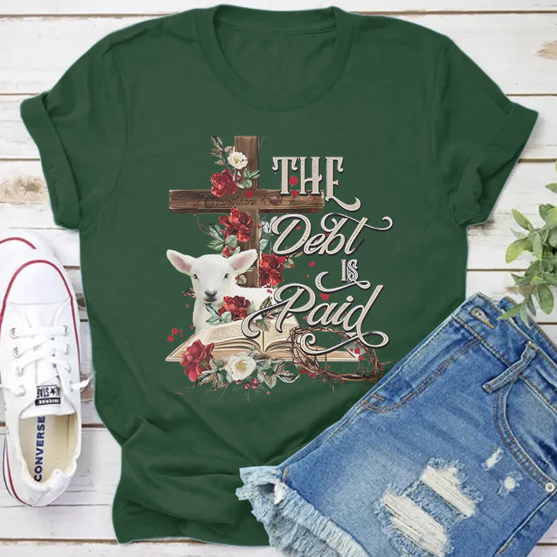 christiandiscipleshop The Debt Is Paid Floral Cross Easter T-Shirt