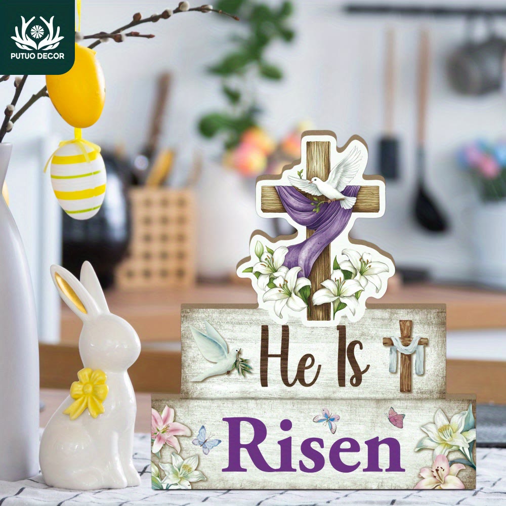 Christianartworkshop "He Is Risen" Wooden Cross & Dove Decorative Ornament