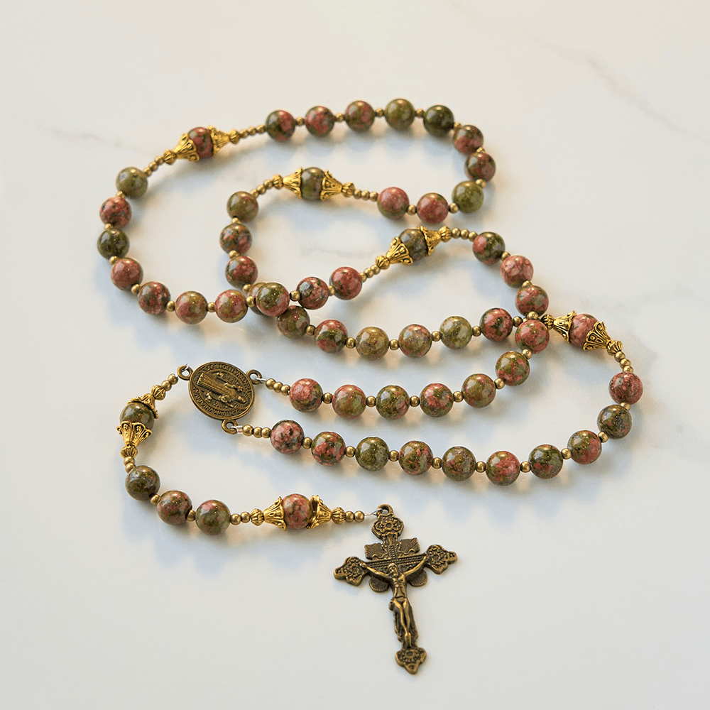 Christiandiscipleshop St. Benedict & Crucifix of 8mm Handmade Chrysocolla Stone Rosary - Exclusive Crafted for Holy Prayer