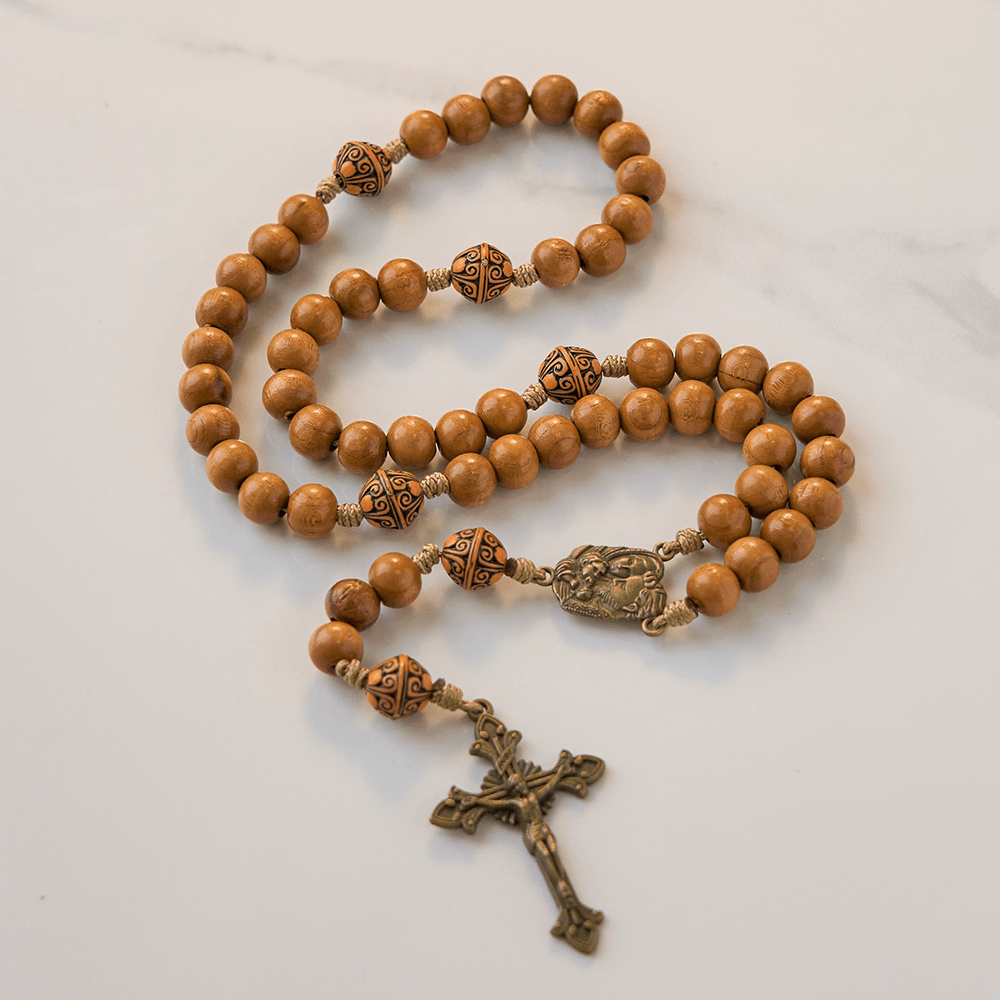 christiandiscipleshop Holy Family & Crucifix of 10mm Olive Wood Bead Handmade Rosary for Holy Prayer