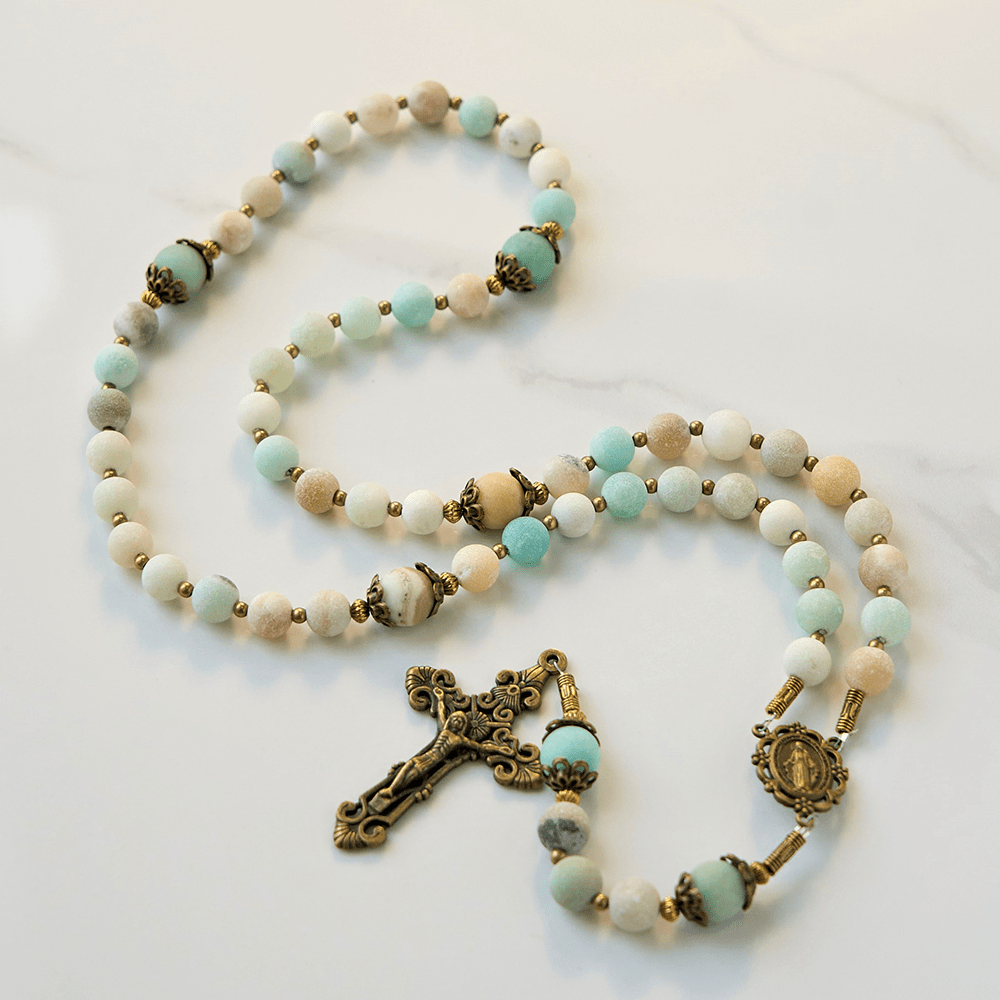 christiandiscipleshop Handmade 8mm Matte Amazonite Rosary - A Timeless Piece of Devotion