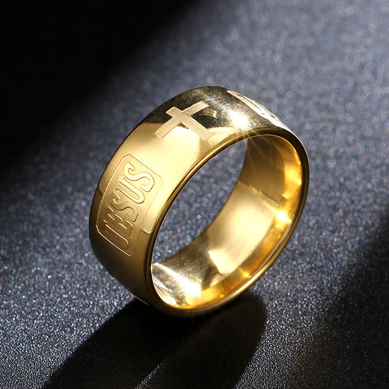 christiandiscipleshop Two-tone Golden JESUS & Cross Symbol Blessed Ring