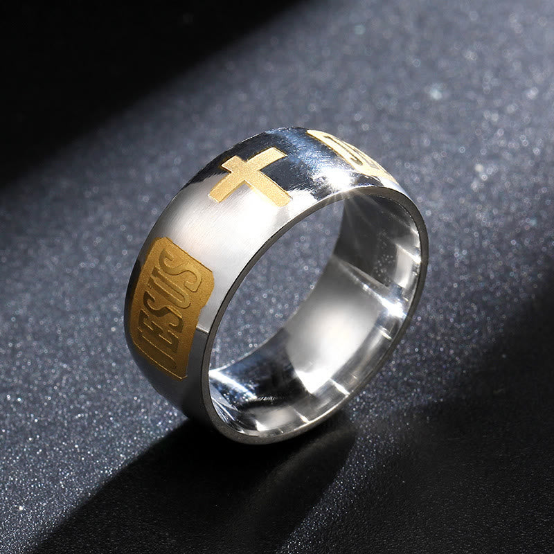 christiandiscipleshop Two-tone Golden JESUS & Cross Symbol Blessed Ring