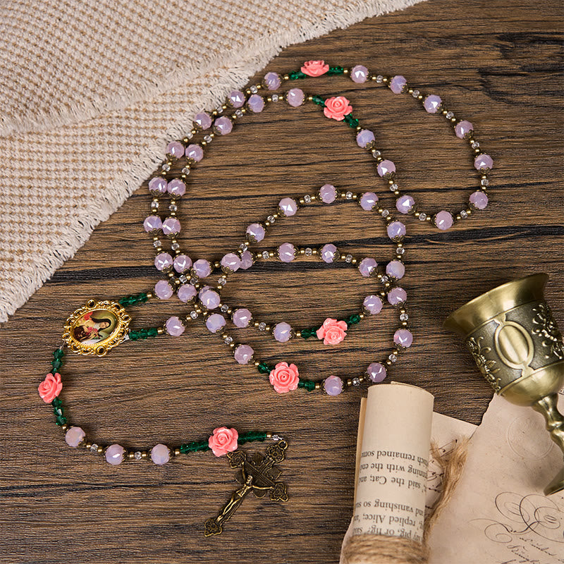 christiandiscipleshop Handmade Floral Crystal Rosary: Light Pink Beads Blossom of Grace Elegance and Devotion