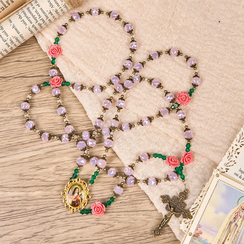 christiandiscipleshop Handmade Floral Crystal Rosary: Light Pink Beads Blossom of Grace Elegance and Devotion