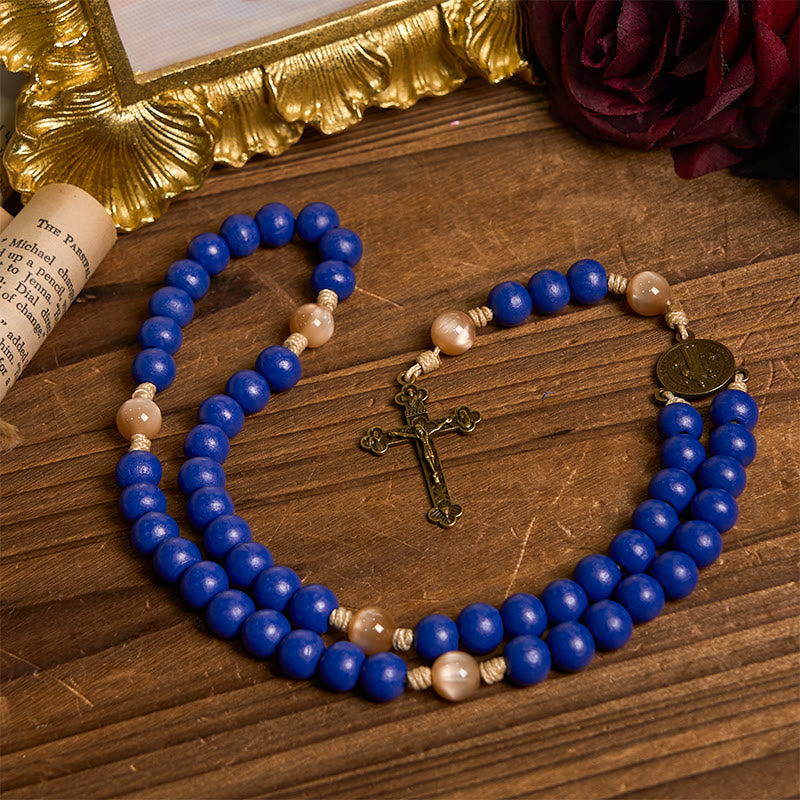 christiandiscipleshop Handmade Blue Wooden Rosary: Ocean of Faith Simplicity and Sacredness 10mm Beads