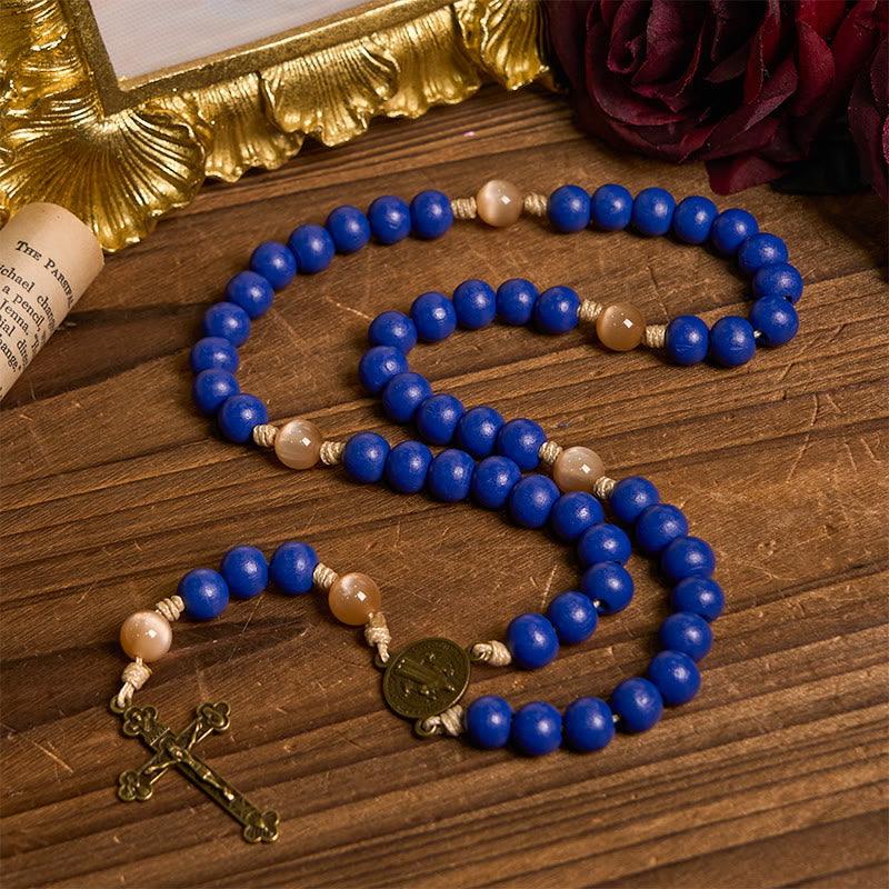 christiandiscipleshop Handmade Blue Wooden Rosary: Ocean of Faith Simplicity and Sacredness 10mm Beads