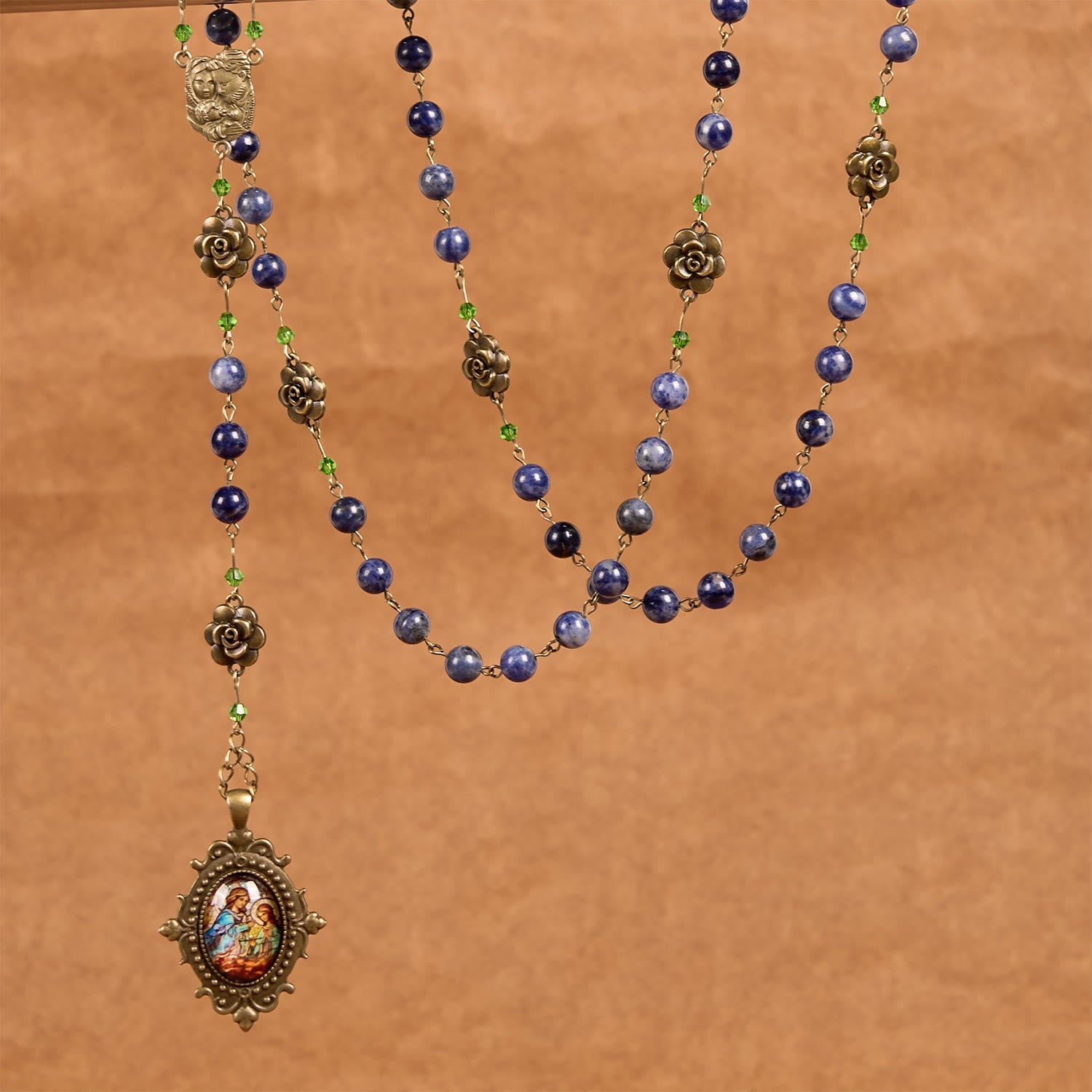 christiandiscipleshop Handmade Rosary with Lapis Beads and Floral Medallion – A Divine Reflection of Family and Faith
