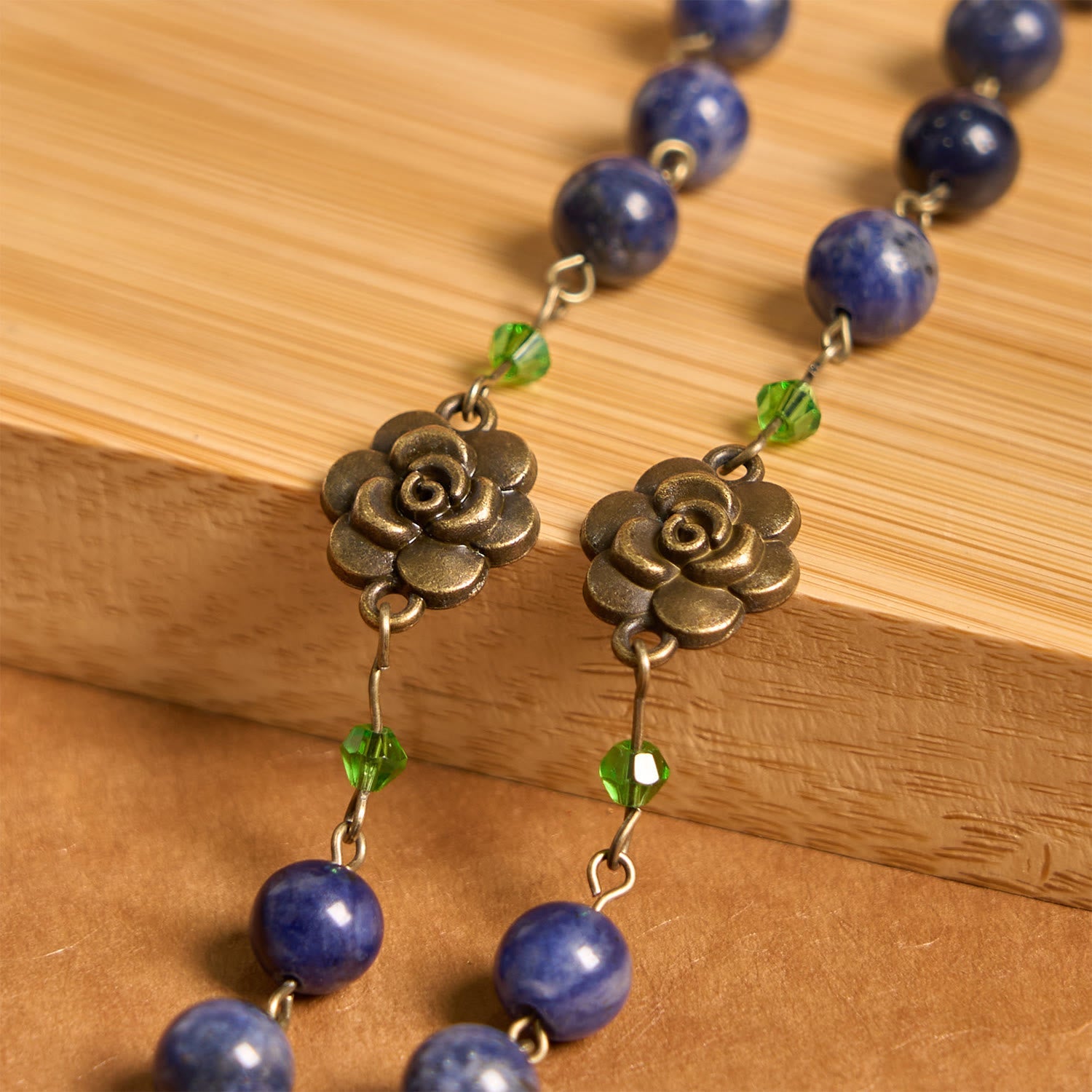 christiandiscipleshop Handmade Rosary with Lapis Beads and Floral Medallion – A Divine Reflection of Family and Faith