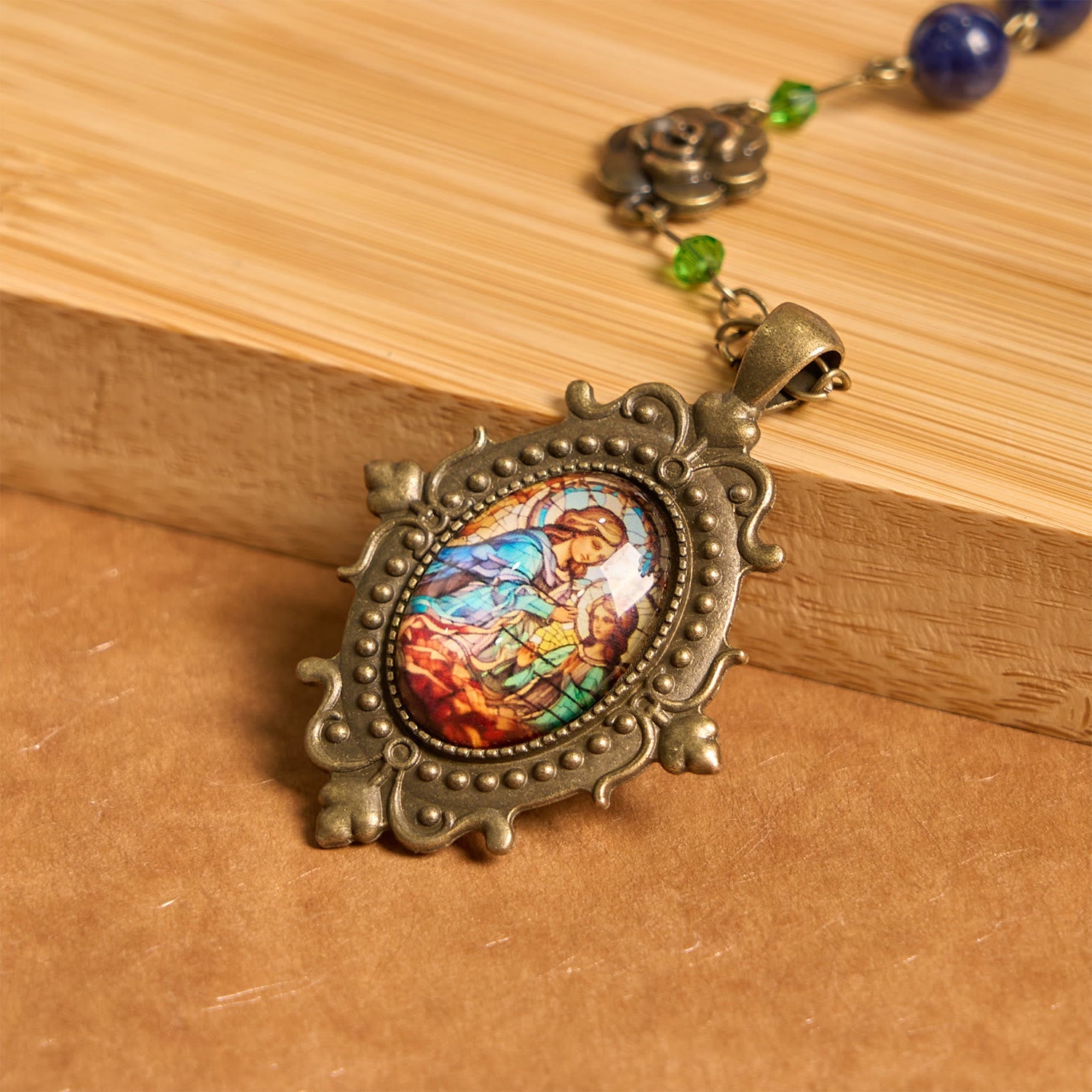 christiandiscipleshop Handmade Rosary with Lapis Beads and Floral Medallion – A Divine Reflection of Family and Faith