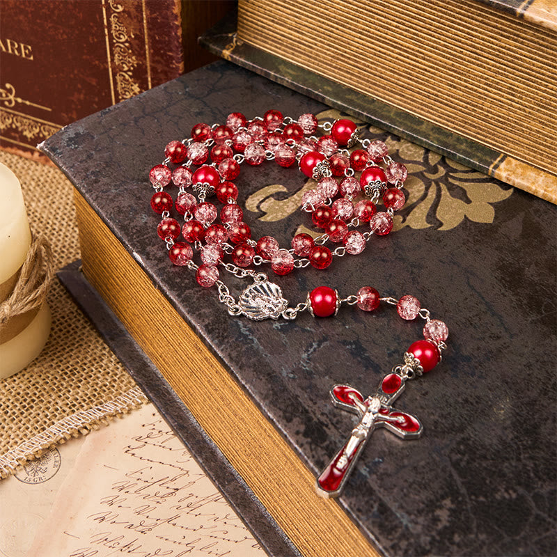 christiandiscipleshop Virgin Marry & Crucifix of 8mm Red Glass Round Beads Rosary