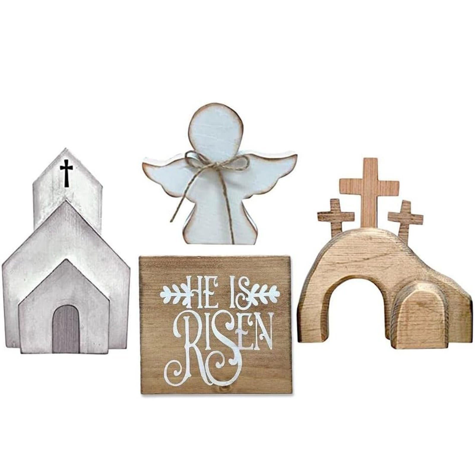 Christianartworkshop 4pcs/set Jesus Tomb-Easter Cross Wooden Easter Dekstop Decor Ornament