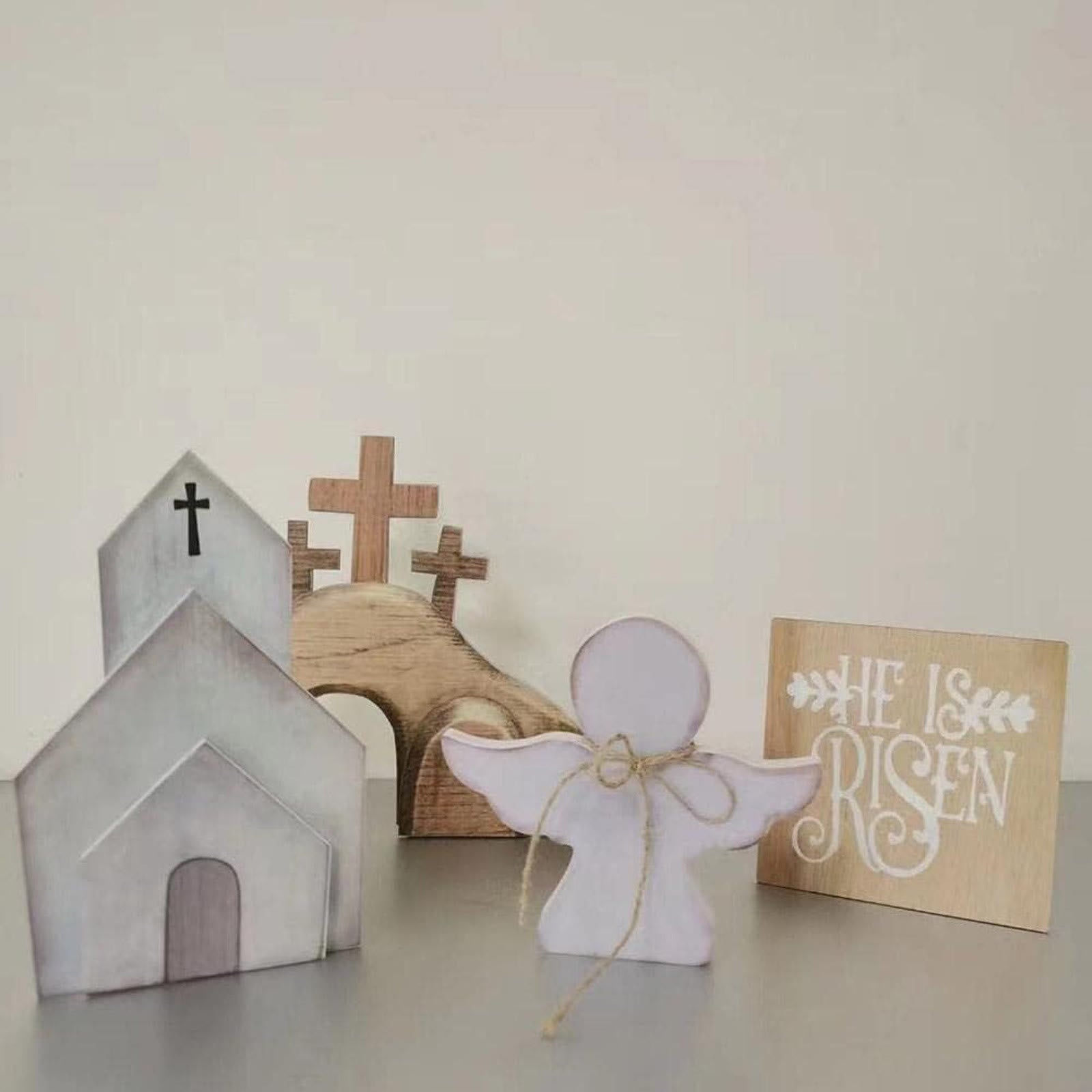 Christianartworkshop 4pcs/set Jesus Tomb-Easter Cross Wooden Easter Dekstop Decor Ornament