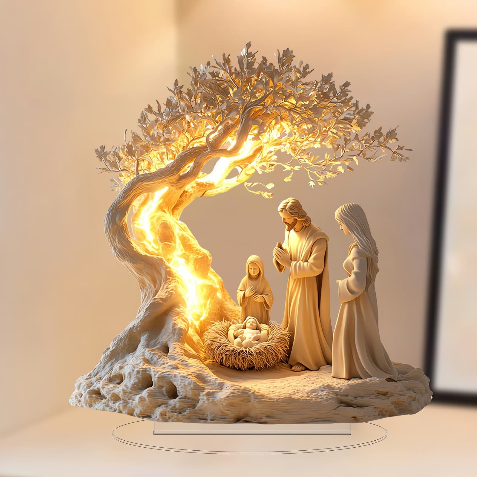 Christiandiscipleshop Glowing Desktop Ornament of the Nativity Scene of Jesus: The Holy Birth under the Sacred Tree
