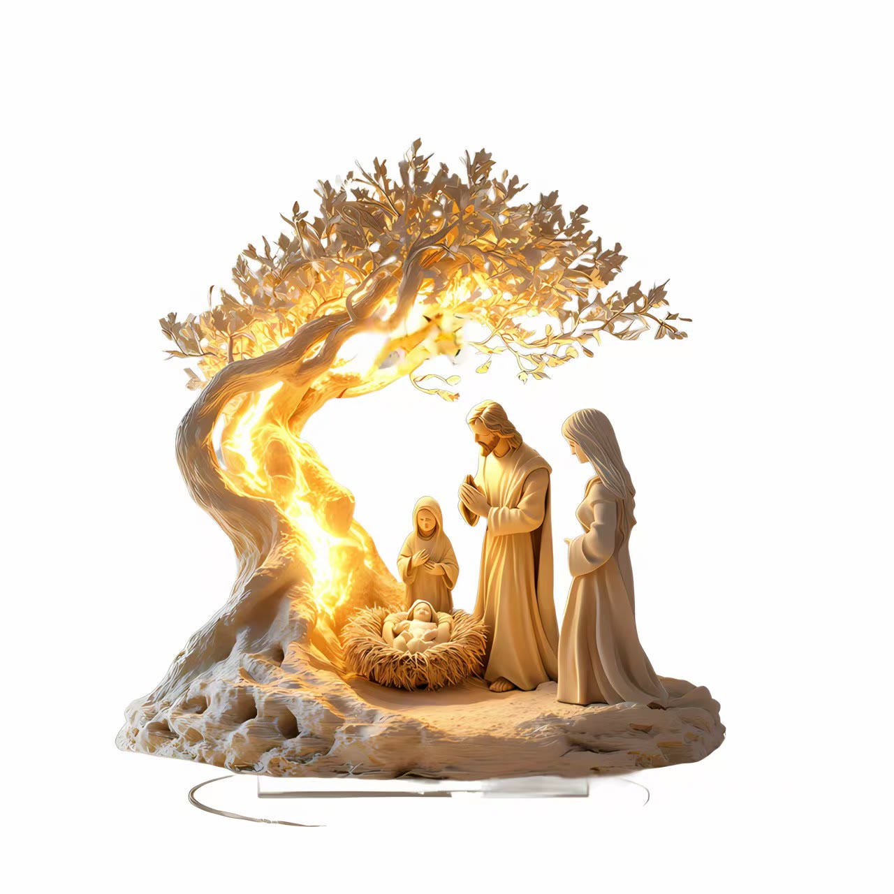 Christiandiscipleshop Glowing Desktop Ornament of the Nativity Scene of Jesus: The Holy Birth under the Sacred Tree