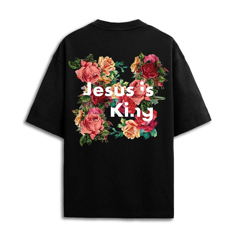 Christiandiscipleshop Floral Embellished Jesus is King Christian T-Shirt