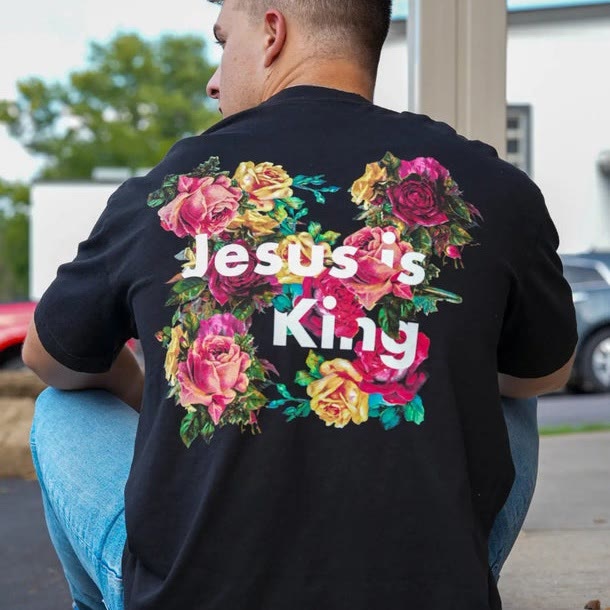 Christiandiscipleshop Floral Embellished Jesus is King Christian T-Shirt