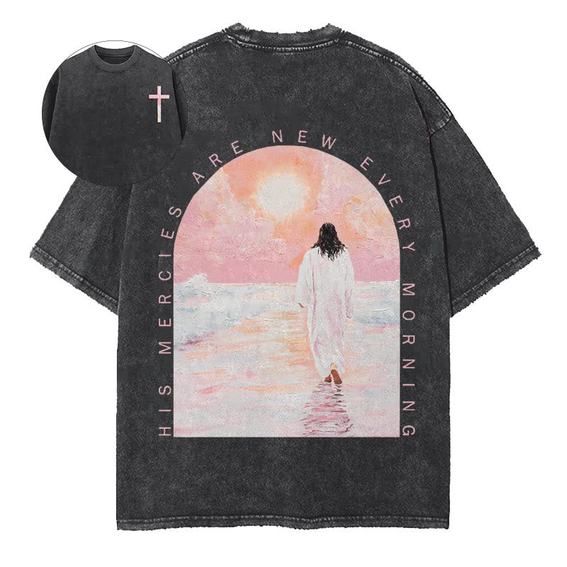 christiandiscipleshop His Mercies Are New Double Sided Unisex Washed Christian T-Shirt