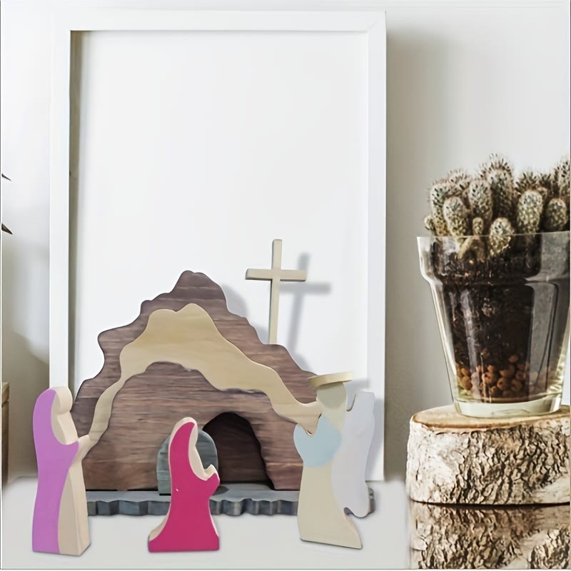 christiandiscipleshop He is Risen Cross and Angels Wooden Easter Dekstop Decor Ornament