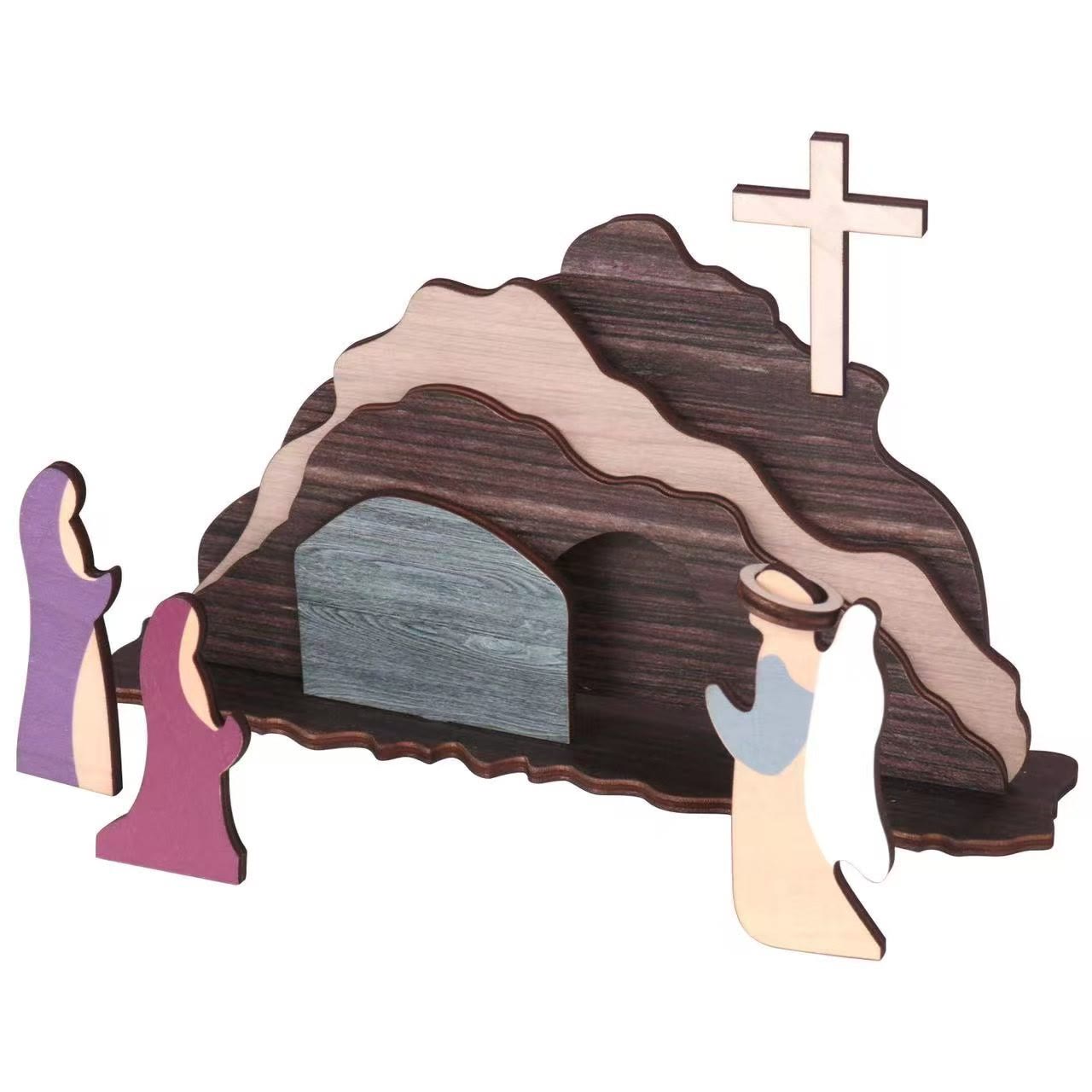 christiandiscipleshop He is Risen Cross and Angels Wooden Easter Dekstop Decor Ornament