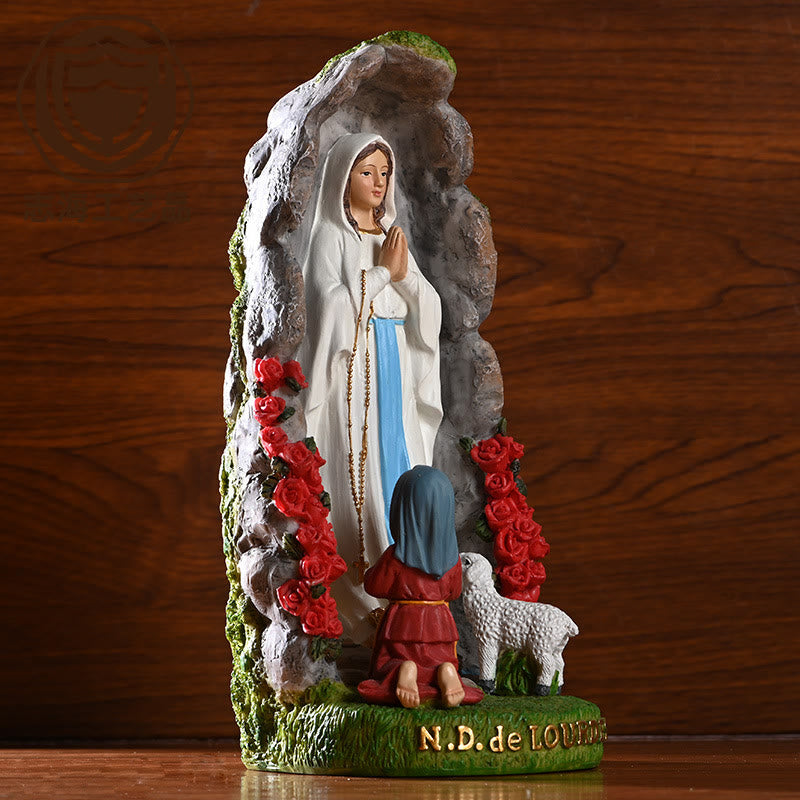 Christiandiscipleshop Our Lady of Lourdes & Lamb Resin Dekstop Decor Ornament