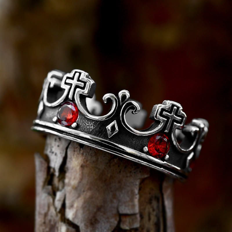 Christianartworkshop 4colors The Crown of Faith Cross Ring - Red Gemstones Set Divine Design for Believer