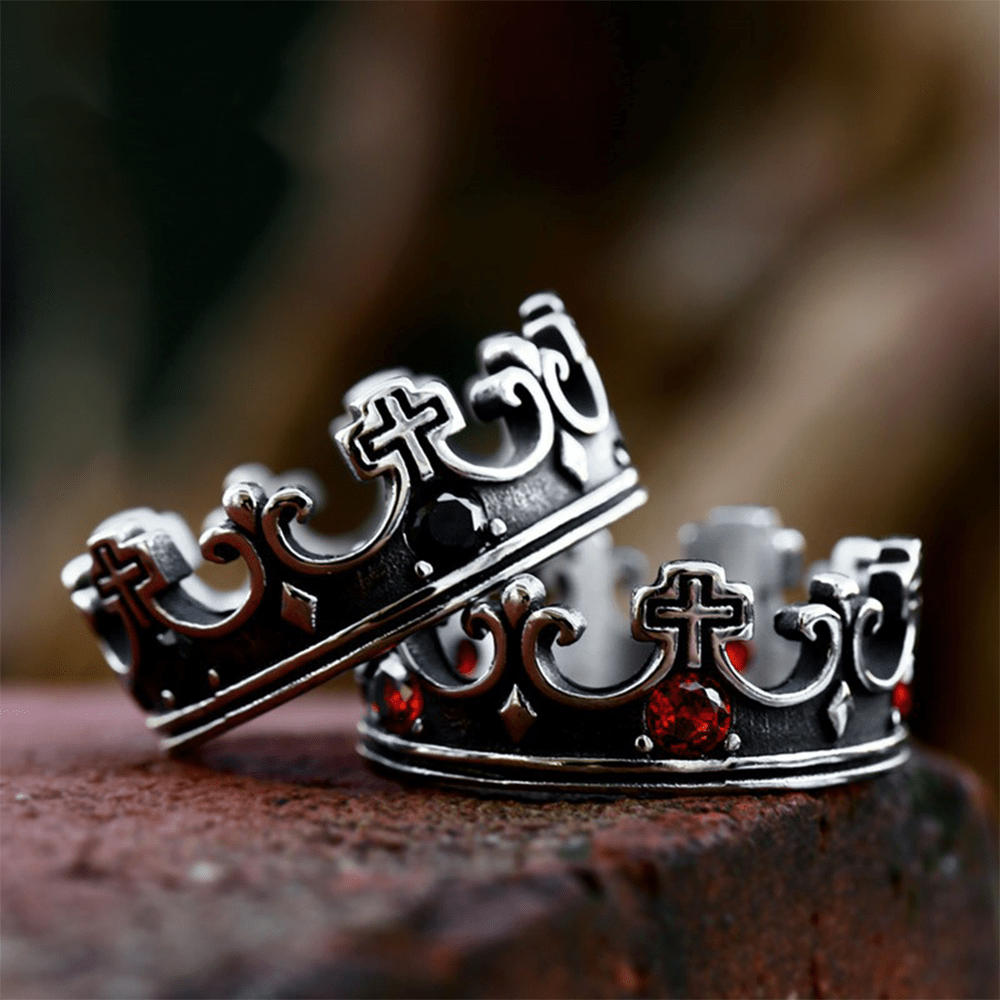 Christianartworkshop 4colors The Crown of Faith Cross Ring - Red Gemstones Set Divine Design for Believer